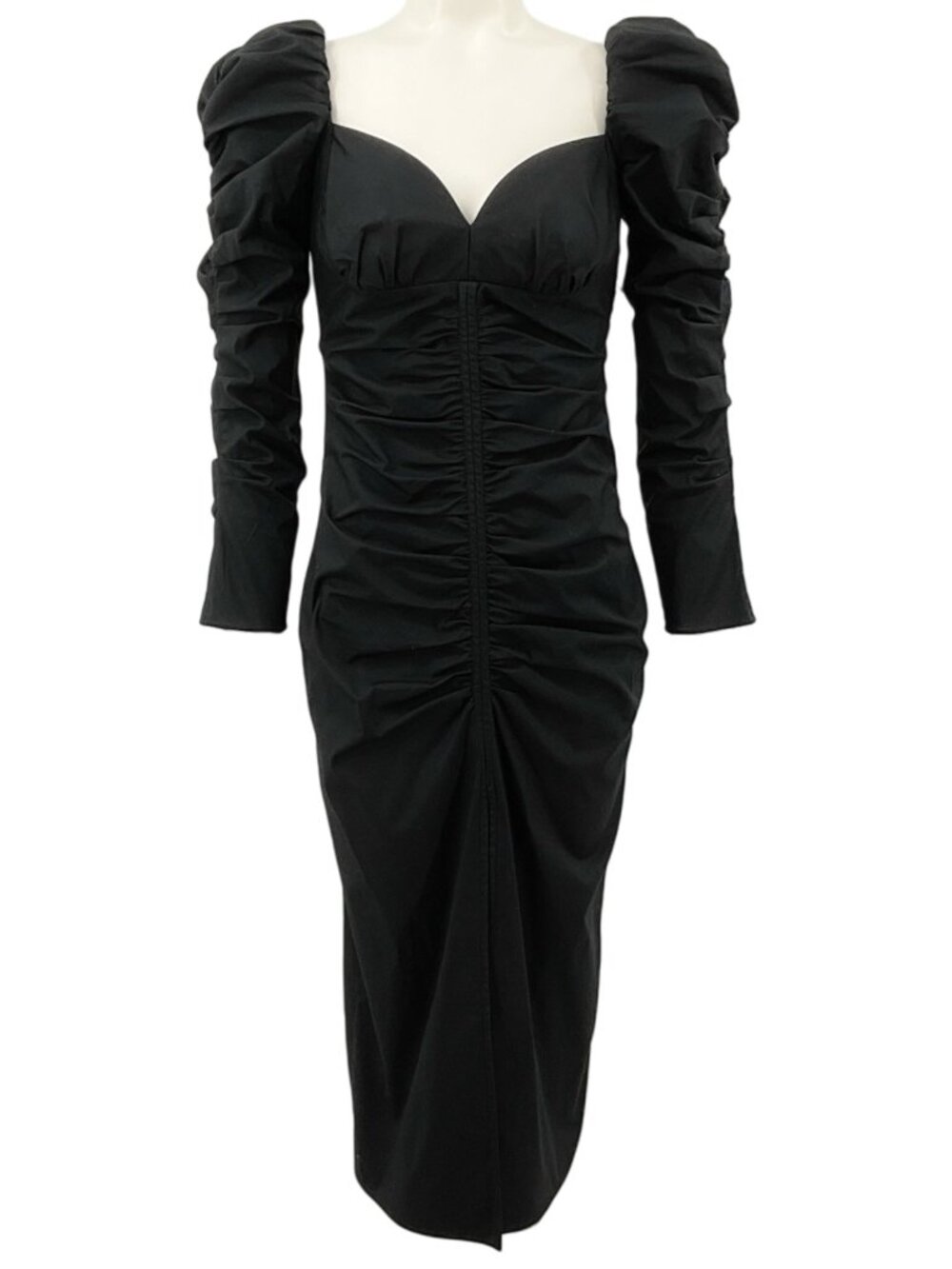 Carolina Herrera Black Cotton Ruched Long Sleeve Dress